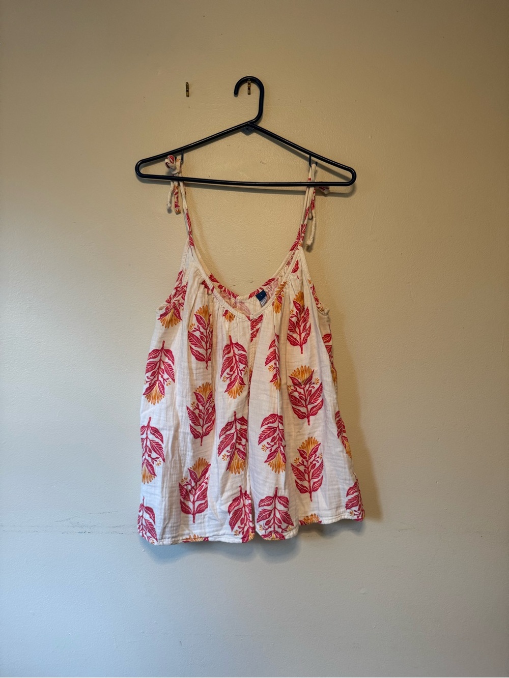 Old Navy White Camisole with Pink & Yellow Leaf Print